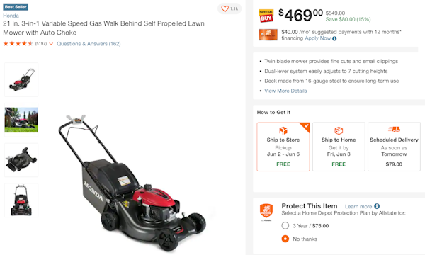 Home Depot Product Page