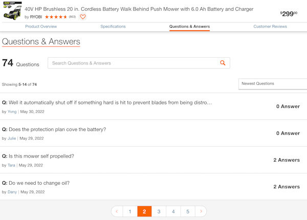 Customer Questions Page